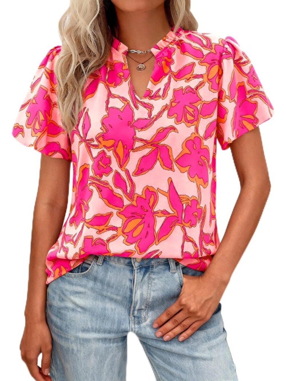 Boho Short Sleeve Floral Work Blouses for Women Dressy Casual